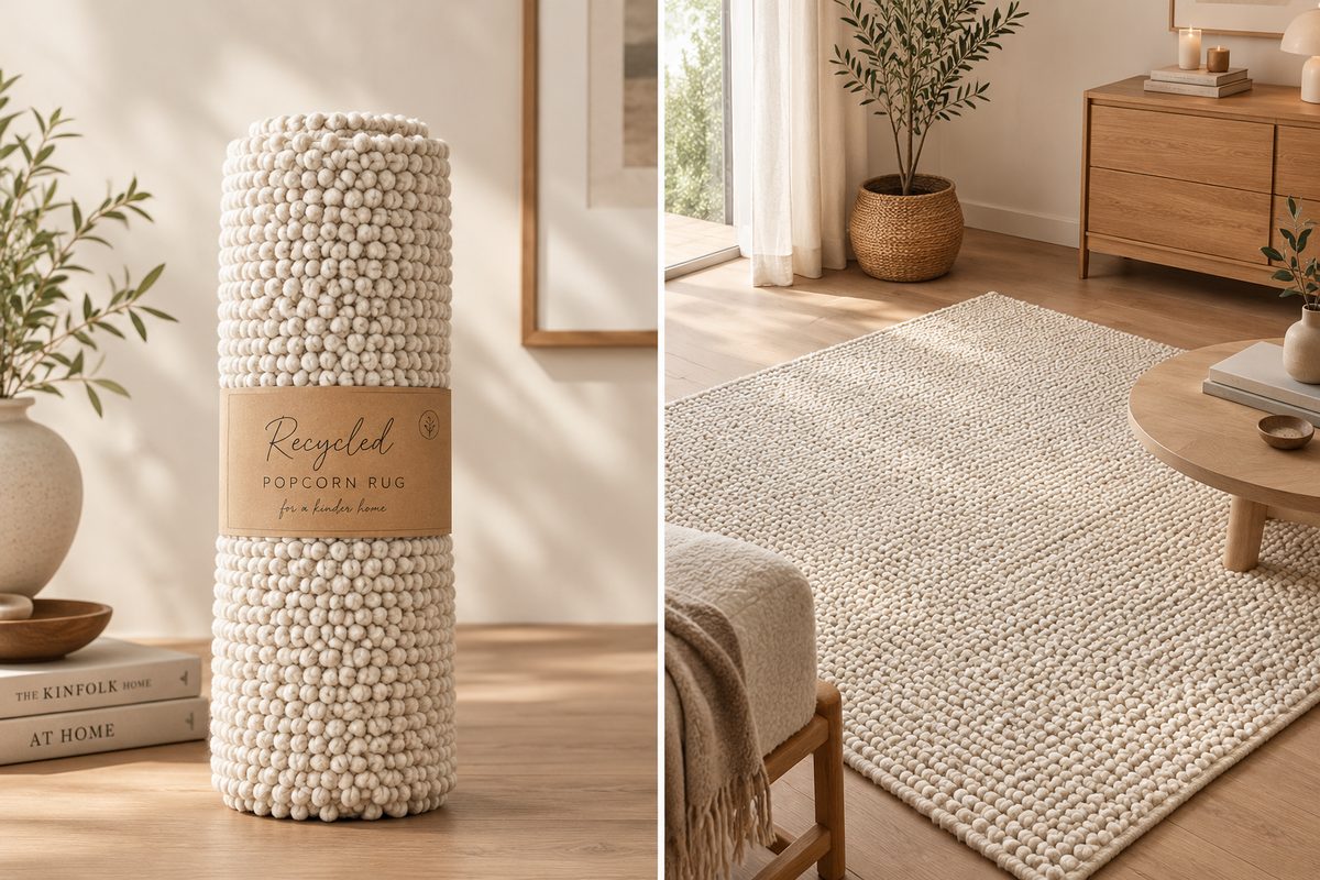 Chunky woven cotton rug, sourced from India
